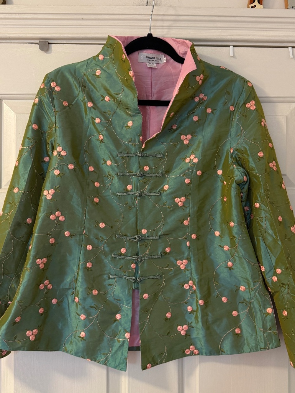Vintage Dragon Silk Kimono Jacket Blazer 100% Silk Cherry Blossom Women's XXL